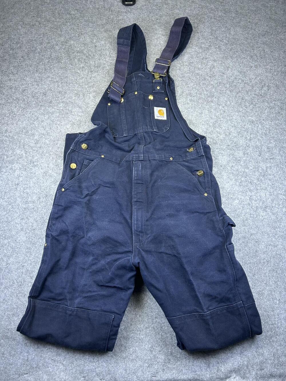 Carhartt Duck Bib Overalls Double Knee R01 DNY Navy Blue EUC 34x36